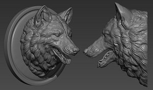 3D Wolf head with a mouth