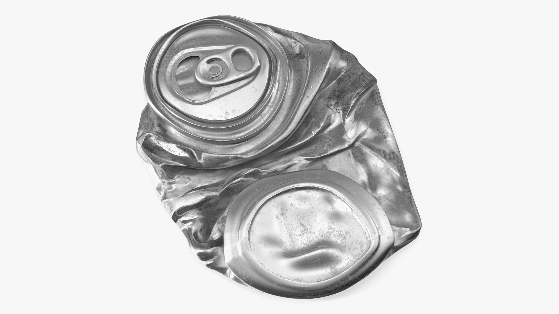 Flattened Aluminum Beverage Can Silver Old 3D model preview