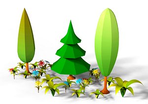 3D cartoon plants pack flowers
