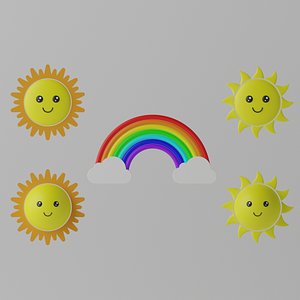 Cartoon Sun Rainbow and Cloud