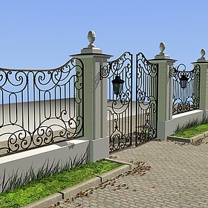 Iron gate 02 (fence kit+street lamp)