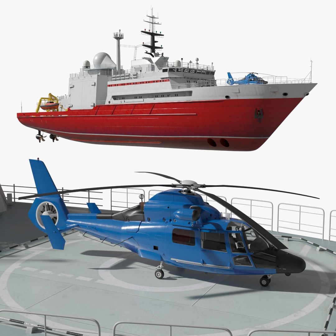 Marine Survey Ship with Helicopter 3D model preview