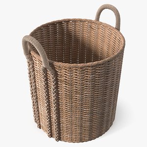 Round Seagrass Basket with Handles Natural Brown 3D model