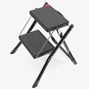Two Steps Black Steel Stool Rigged for Cinema 4D 3D model