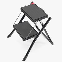 Two Steps Black Steel Stool Rigged for Cinema 4D