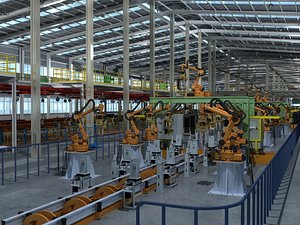 Factory Interior Scene and Equipment
