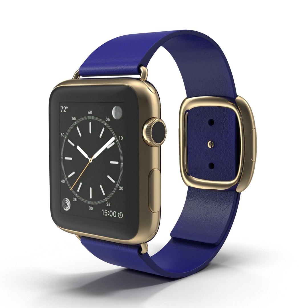 Apple Watch Gold 42mm Soft Blue Leather 2 3D Model 3D model preview