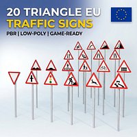 European Traffic Signs - 20 Triangle Road Signs Pack PBR Low-Poly