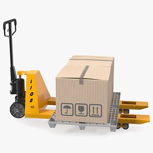 Hand Pallet Truck Lion with Boxes Rigged 3D model