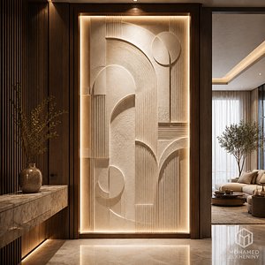 Modern Abstract Geometric Decor Bas Relief Mural STL CNC 82 3D