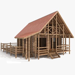 3D model old wood cabin