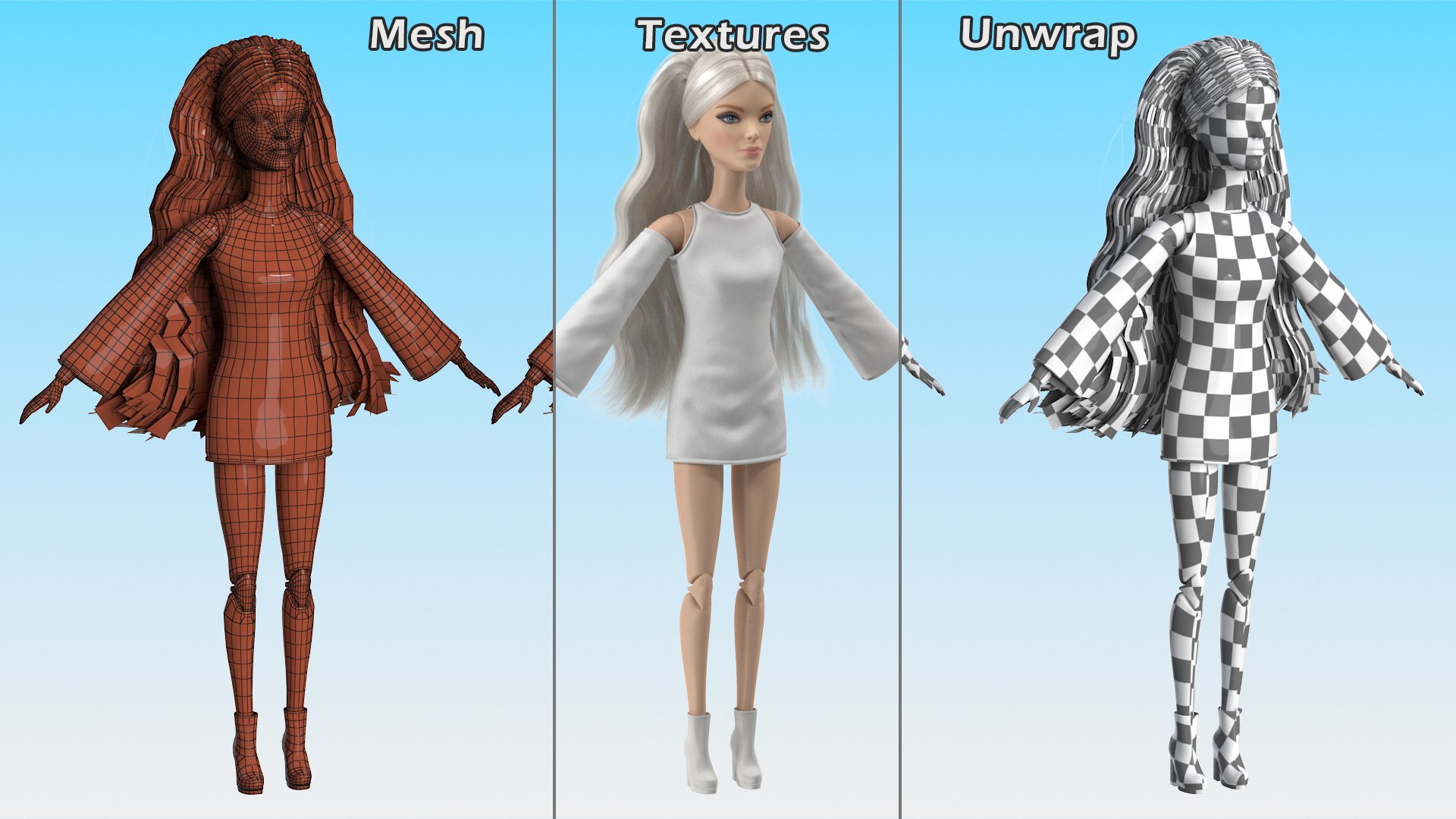 3D Model Barbie Doll White Dress Rigged For Modo - TurboSquid 2003518