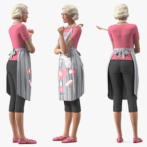 3D elderly woman wearing kitchen
