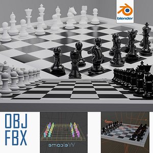 3D Low Poly Chess Set  Game Ready 3D Model  PBR  Blender FBX OBJ model