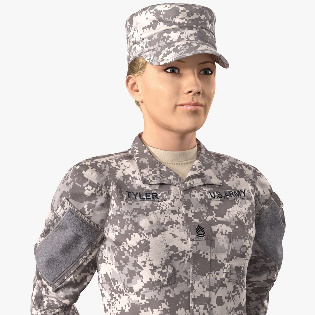 Female Soldier Military ACU Standing Pose Fur 3D model preview