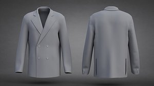 Grey Double-Breasted Suit Jacket - 3D Male Blazer Clothing Model