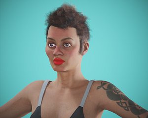 3D model game cartoon rigged girl