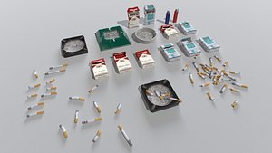 3D Cigarettes and ashtrays model