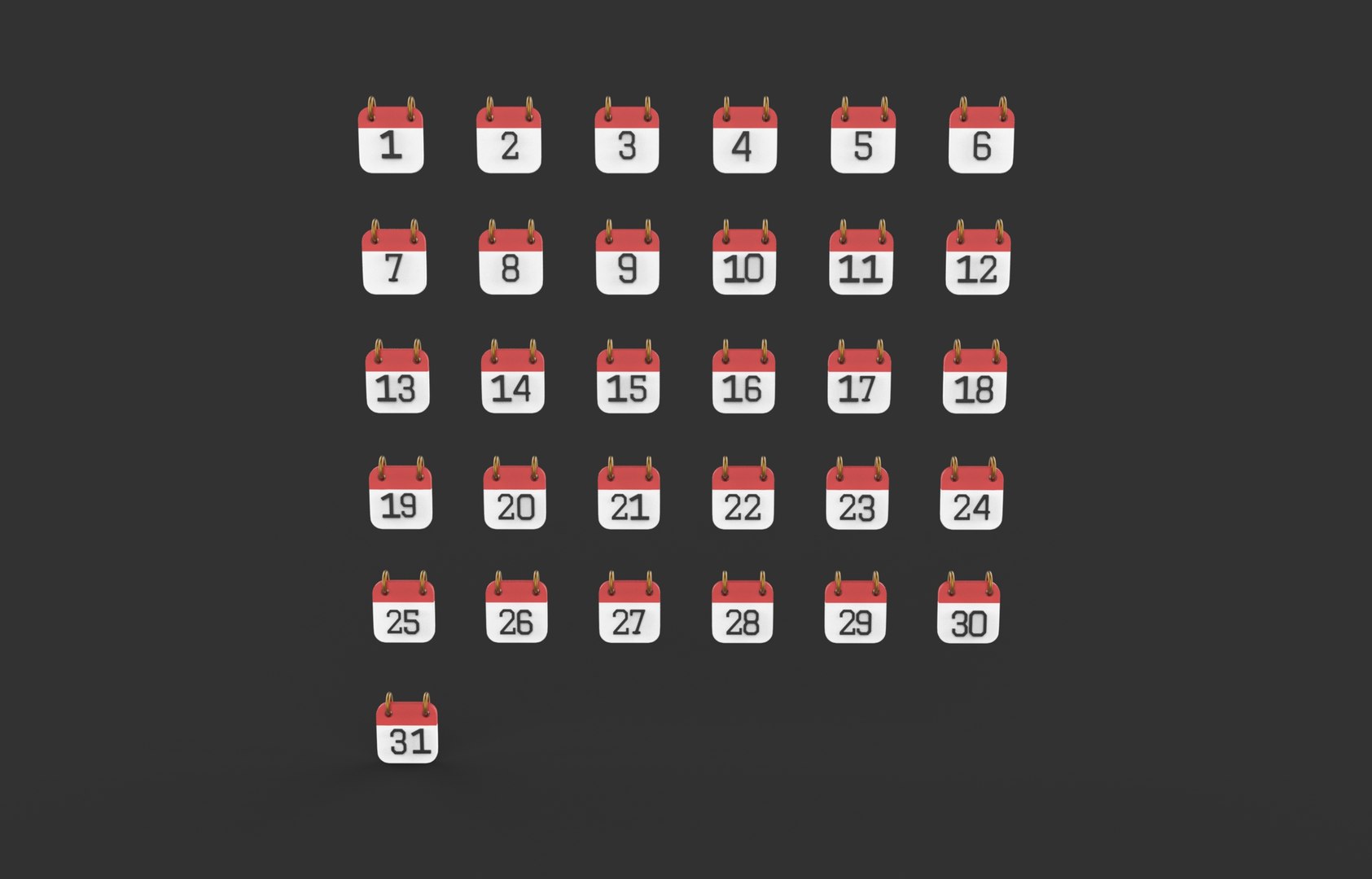 Calendar Icon 1- 31 3D model 3D model https://p.turbosquid.com/ts-thumb/Ey/bTCoxJ/4u/calendaricontexture2.3431/jpg/1735920371/1920x1080/fit_q87/580f58418dcf326c0459618cc357fc1c06c9938d/calendaricontexture2.3431.jpg