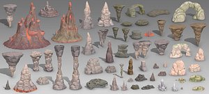 Rock rockery floating empty island volcano snow mountain ice desert terrain 3D model