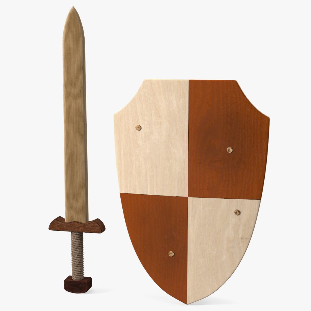 Toy Wooden Sword and Shield 3D model preview