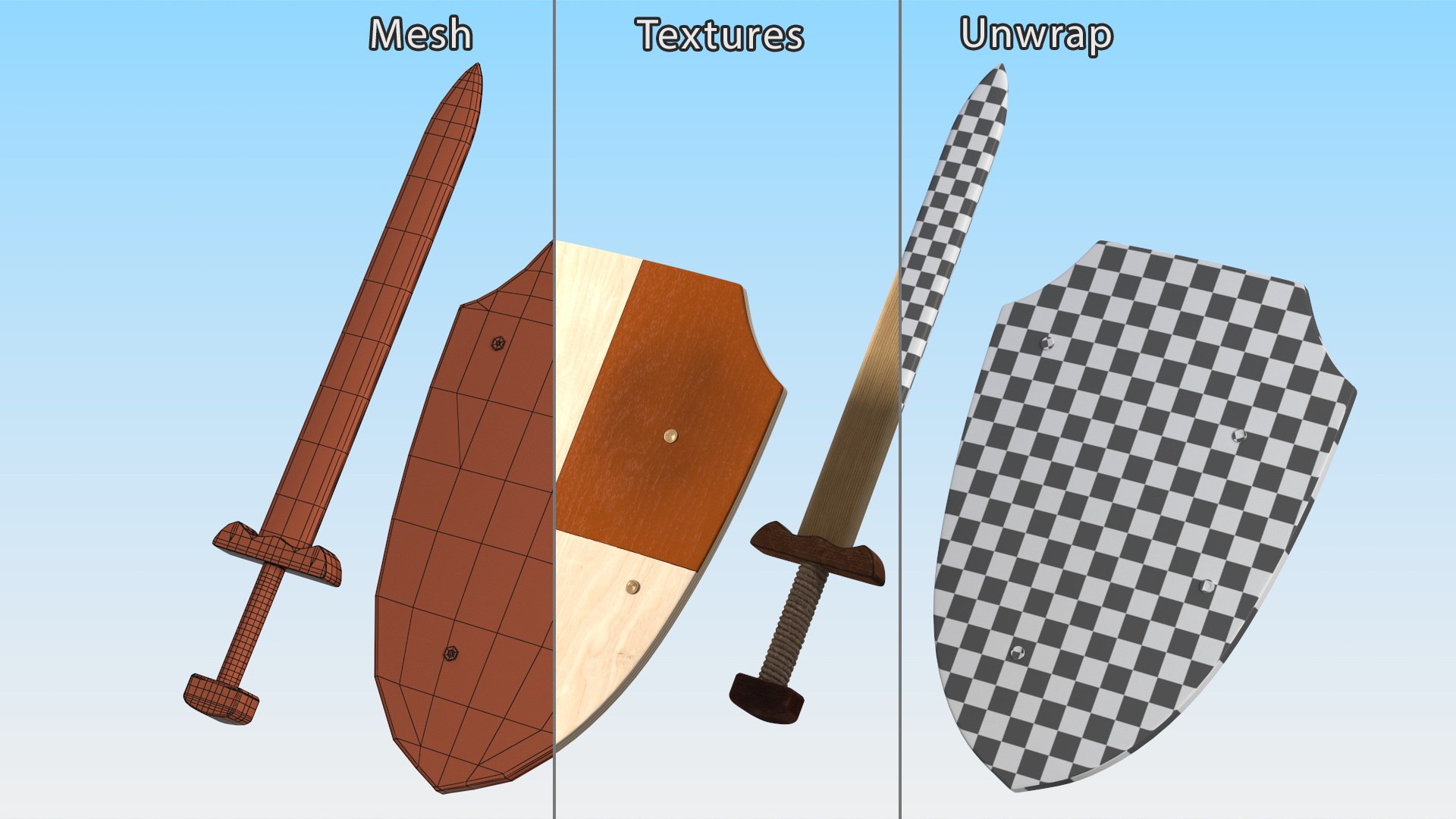 3D Toy Wooden Sword and Shield https://p.turbosquid.com/ts-thumb/Ey/vXALP5/pM/toywoodenswordandshield3dsmodel023/jpg/1711305952/1920x1080/fit_q87/bfd5be1dfee355c026da7a1b438bc12a57caa9b4/toywoodenswordandshield3dsmodel023.jpg