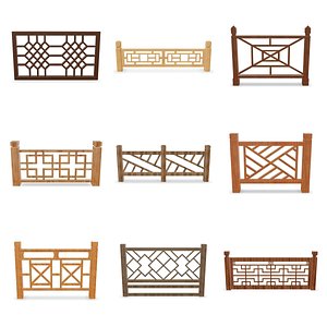 3D model 10 Wooden Railings 3D Models SKP FBX OBJ STL 3D model