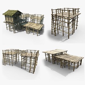 3D model BAMBOO WATCHTOWER PIER CONSTRUCTION SURVIVAL BUILDER COLLECTION