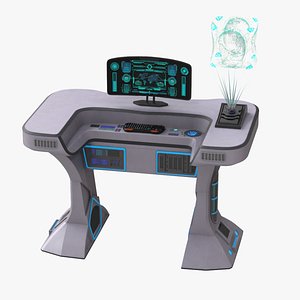 Futuristic Control Station Desk with Hologram