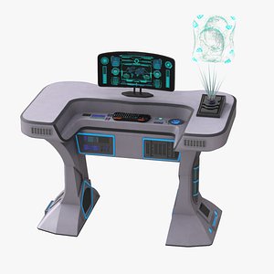 Futuristic Control Station Desk with Hologram