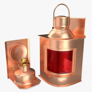 Vintage Copper Ship Lamp with Red Glass Disassembled 3D model