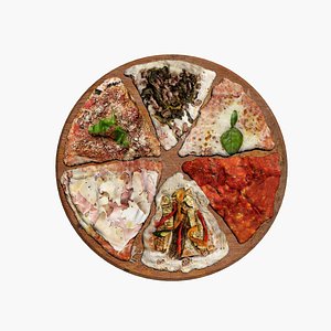 Pizza Slices on round wooden board 3D model