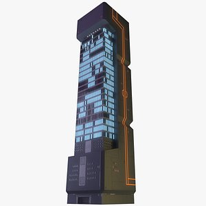 Cyberpunk Tech Tower - 4K PBR Brutalist Skyscraper with Neon Orange Circuits model