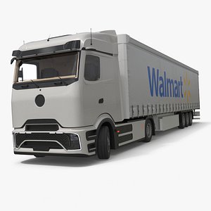 Electric Truck with Walmart Trailer White Rigged