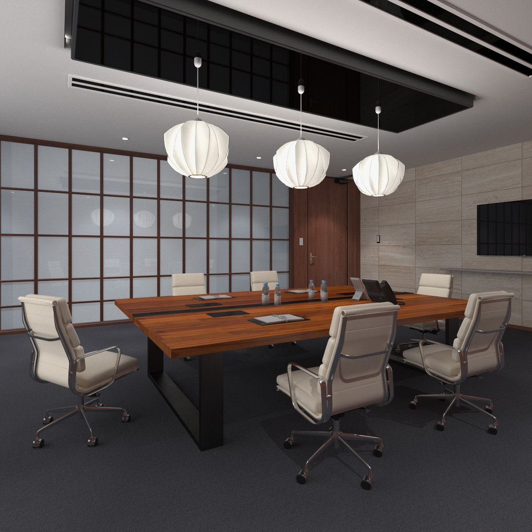 Airy Meeting Room with Furniture 3D model preview
