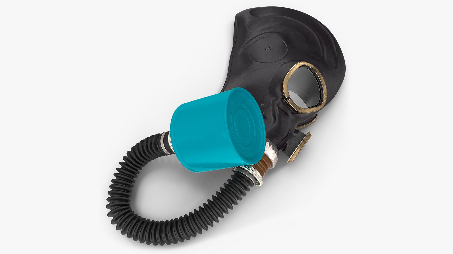 Black Rubber Gas Mask with Hose Rigged 3D model preview