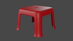A Red Plastic Stool Chair 3D model