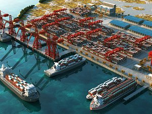 Industrial Cargo Port And Container Terminal Complete Scene 3D model
