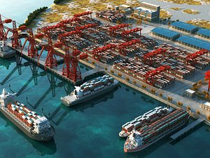Industrial Cargo Port And Container Terminal Complete Scene