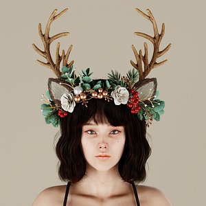 Woman Reindeer Headband 3D model