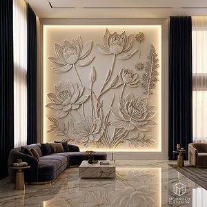 Lotus flowers wall art set relief STL panel carving CNC 261 model