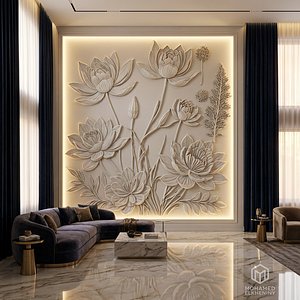 Lotus flowers wall art set relief STL panel carving CNC 261