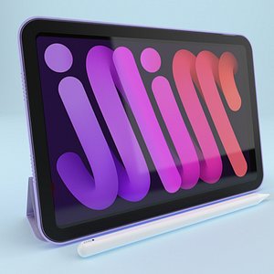 iPad mini 2021  Purple With Apple Pencil and Smart Case 3D model