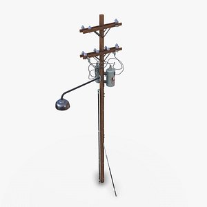 Countryside Electric Pole With Light Low-poly PBR