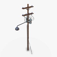 Countryside Electric Pole With Light Low-poly PBR