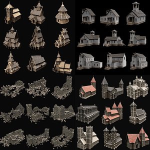 CHURCH MEGA COLLECTION MEDIEVAL VIKING GOTHIC RUINED CASTLE AAA 3D