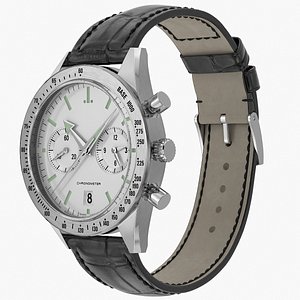 Chronometer Watch Closed Leather Bracelet White Dial 3D model