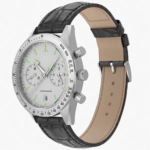 Chronometer Wrist Watch Black Leather Bracelet White Dial