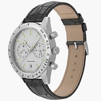 Chronometer Wrist Watch Black Leather Bracelet White Dial