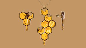 Honey earrings and necklace 3d print model 3D model